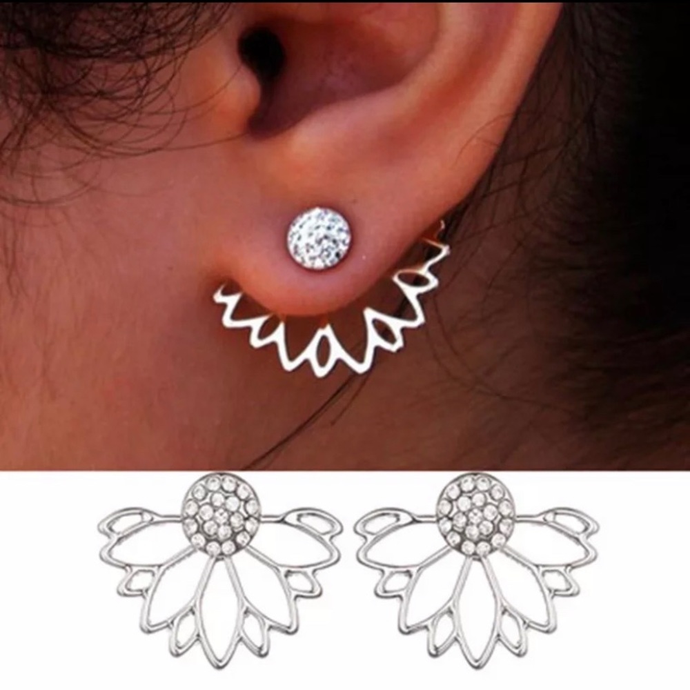Silver tone lotus earrings